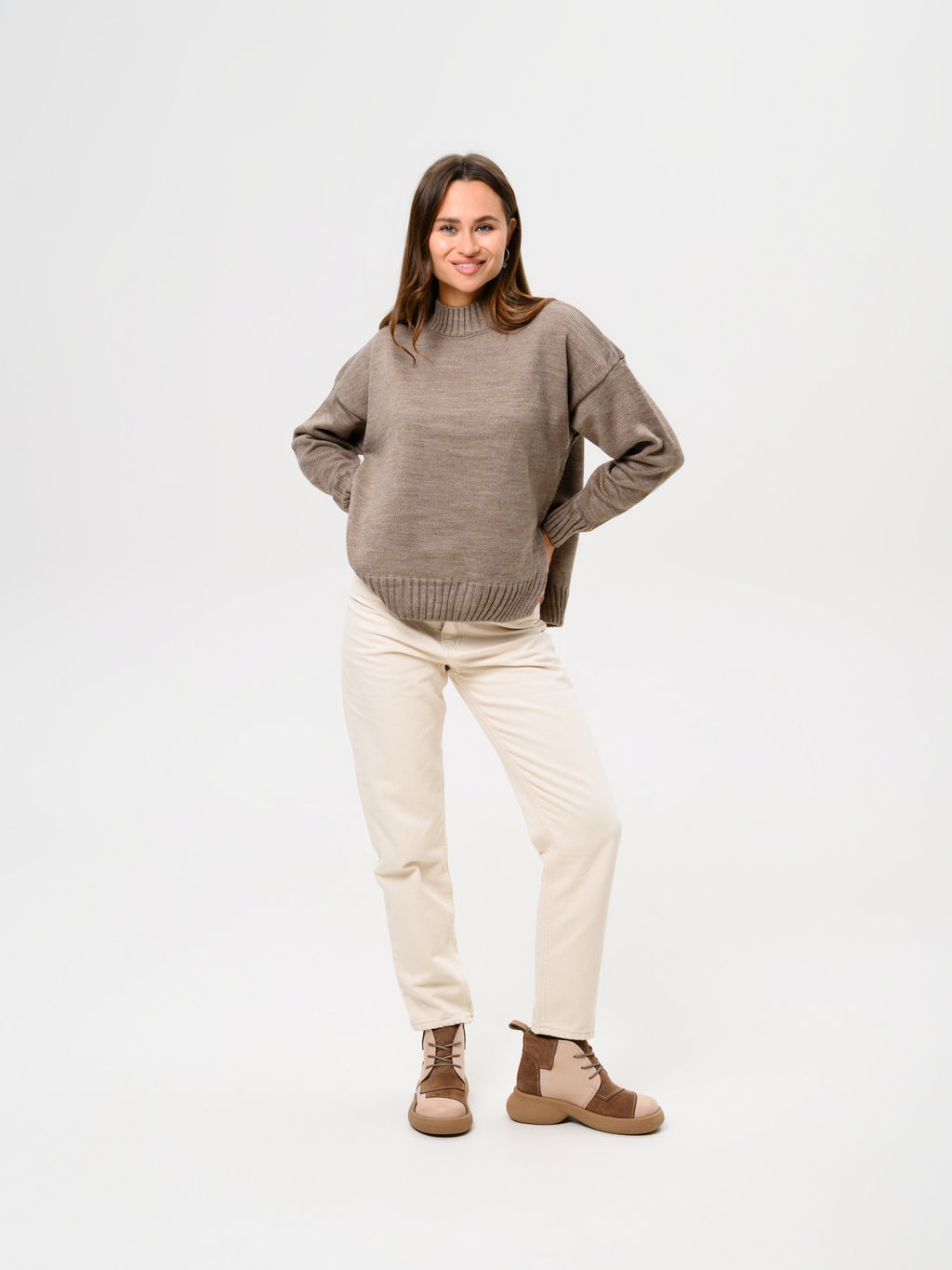 Ботинки 305.927ka.Вакса пудра+серо коричневая замша/шерсть