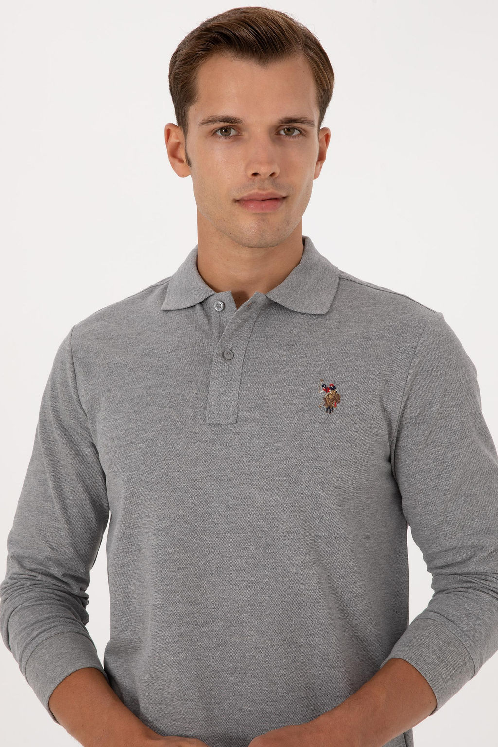 Erkek Regular Fit Polo Yaka Gr_ Melanj Basic Sweatshirt Sepette S_rpriz _ndirim - U.s. polo assn фото 2