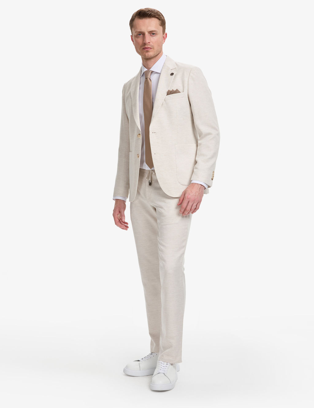 Bej Slim Fit Keten Kar___ml_ Tak_m Elbise