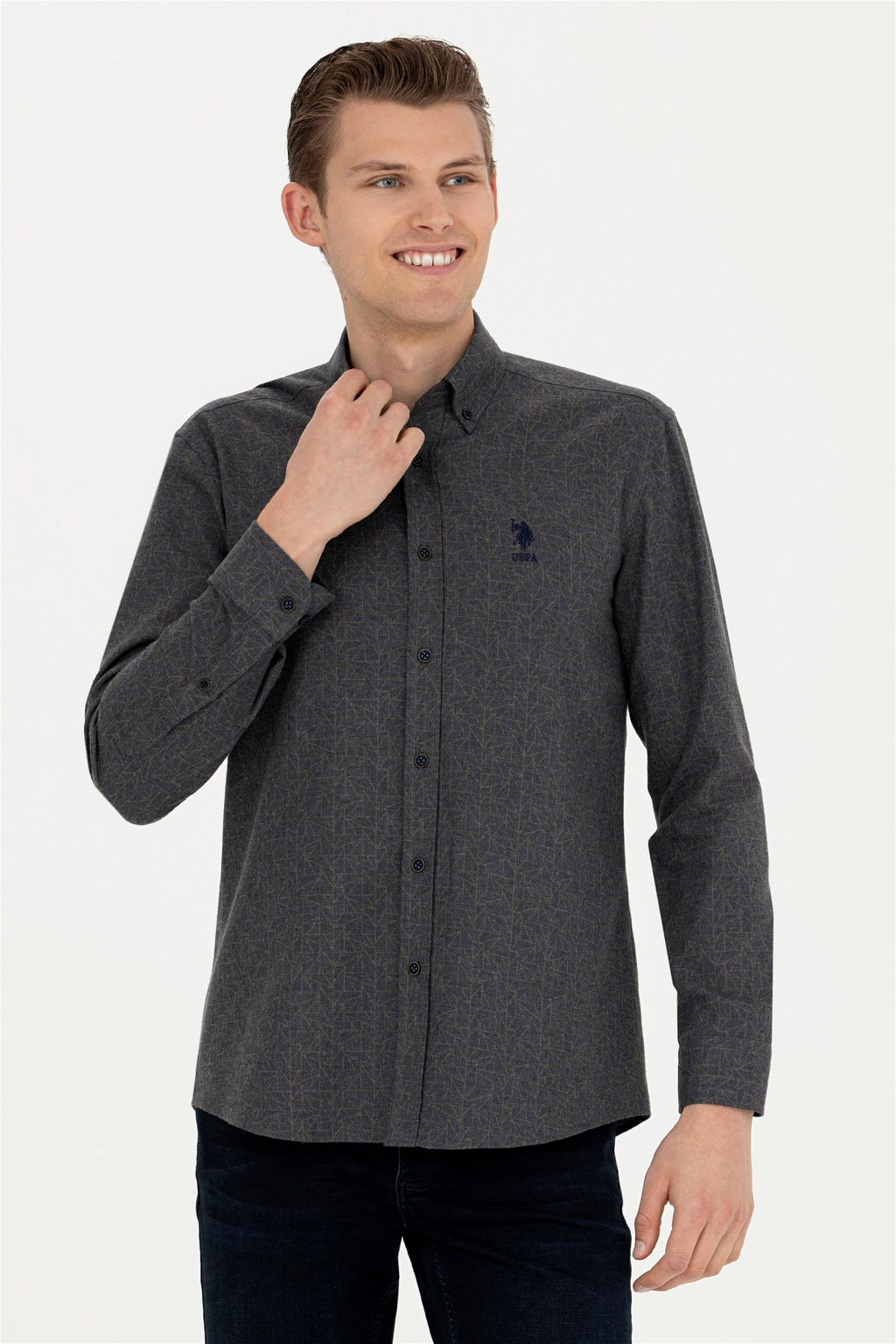 Мужская темно-синяя рубашка с длинным рукавом - U.s. polo assn фото 8