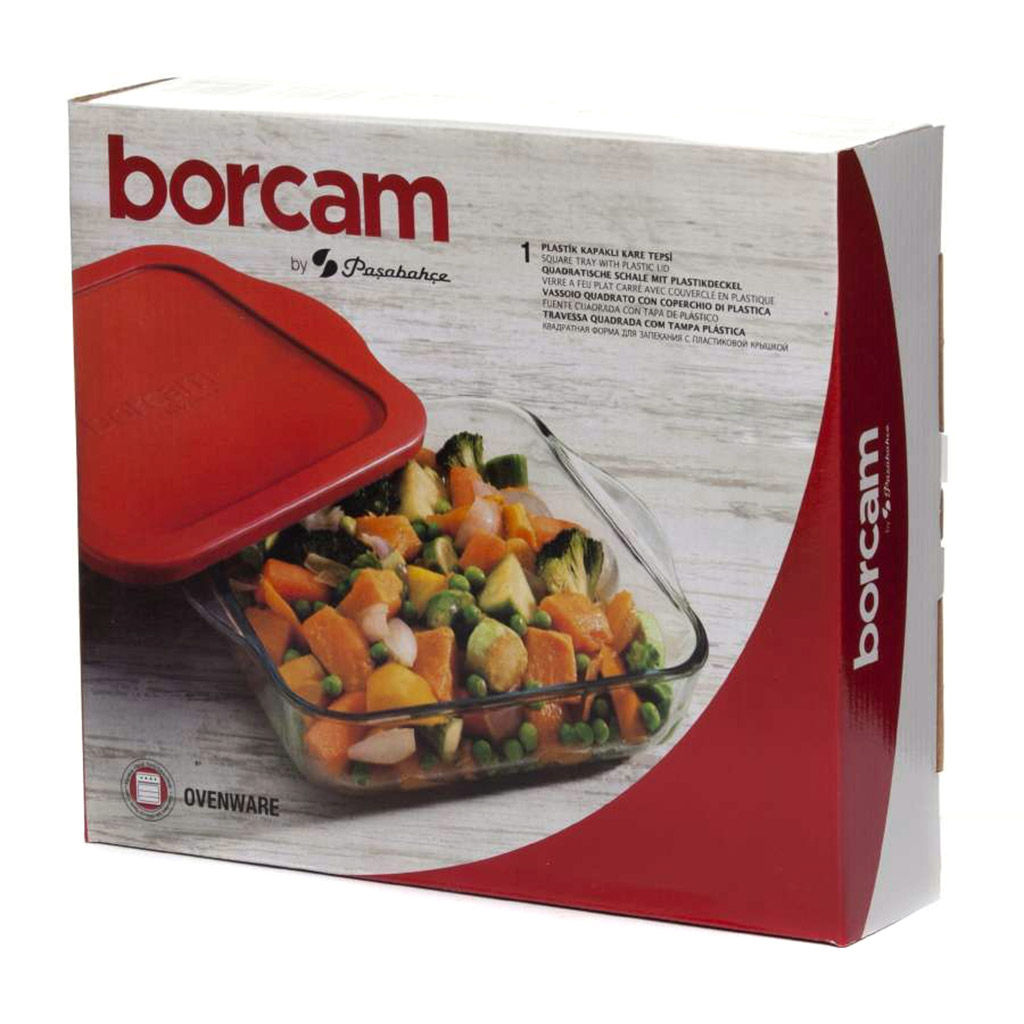 Боркам (Borcam) Форма стеклянная жаропрочная 1,95л, 22х22х6см, с ручками, пластмассовая крышка, цветная коробка, Pasabahce (Турция) - Домашняя мода фото 3