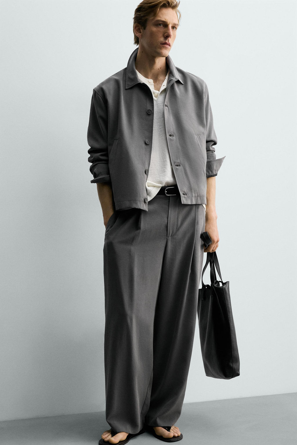 PANTAL?N FLUIDO PLIEGUES / Gris topo - Zara фото 5
