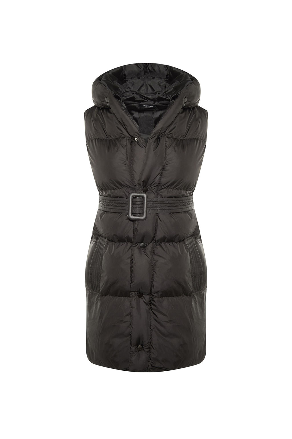 Siyah Kapusonlu Kemerli Su Itici Sisme Yelek TWOSS21YE0002 - Trendyolmilla фото 6