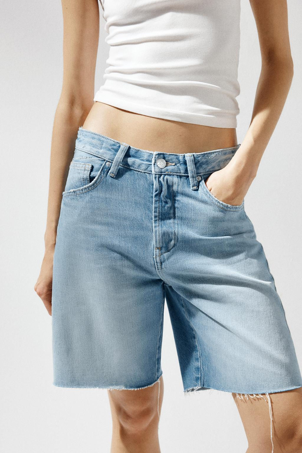 TRF MID-WAIST BELT LOOP DENIM BERMUDA SHORTS - Zara фото 20