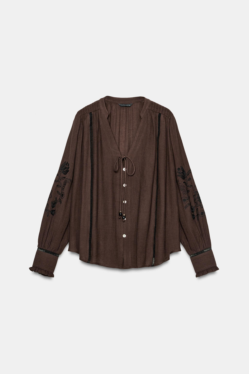 CAMISA BORDADOS ENTREDOSES / Marr?n - Zara фото 7
