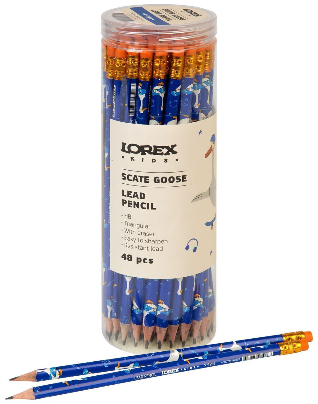 Цена за 10 шт. Карандаш чернографитный деревянный LOREX KIDS V-TYPE SCATE GOOSE НВ с ластиком, заточенный...