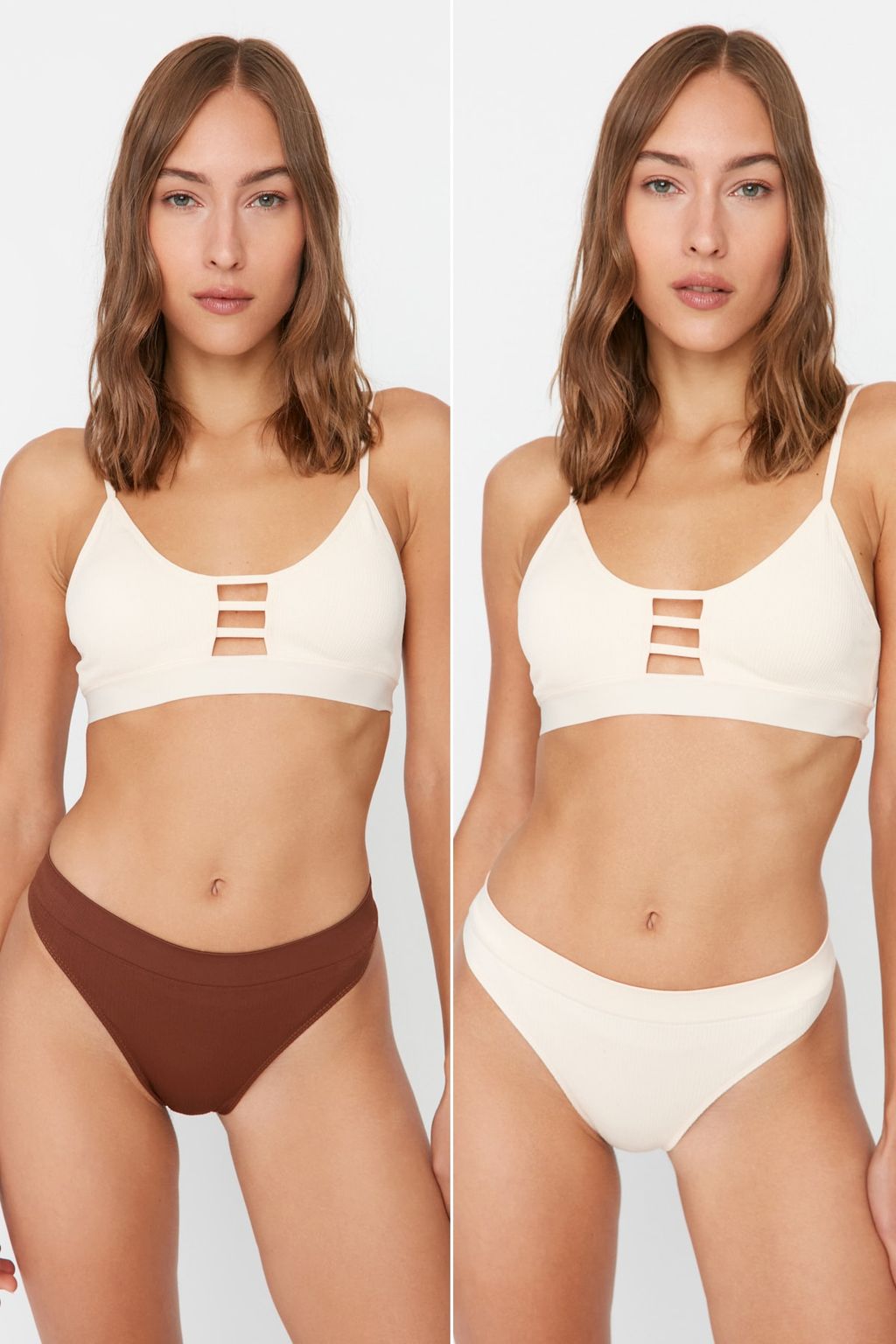 Trendyolmilla Kahverengi-Nude 2li Paket Seamless/Dikissiz Tanga Orme Kulot THMAW23KU00139  фото 6