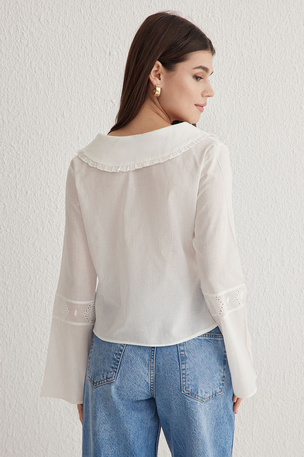 Beyaz Bebe Yaka Onu Baglamal? Brode Dokuma Gomlek TWOSS25GO00059 - Trendyolmilla фото 5