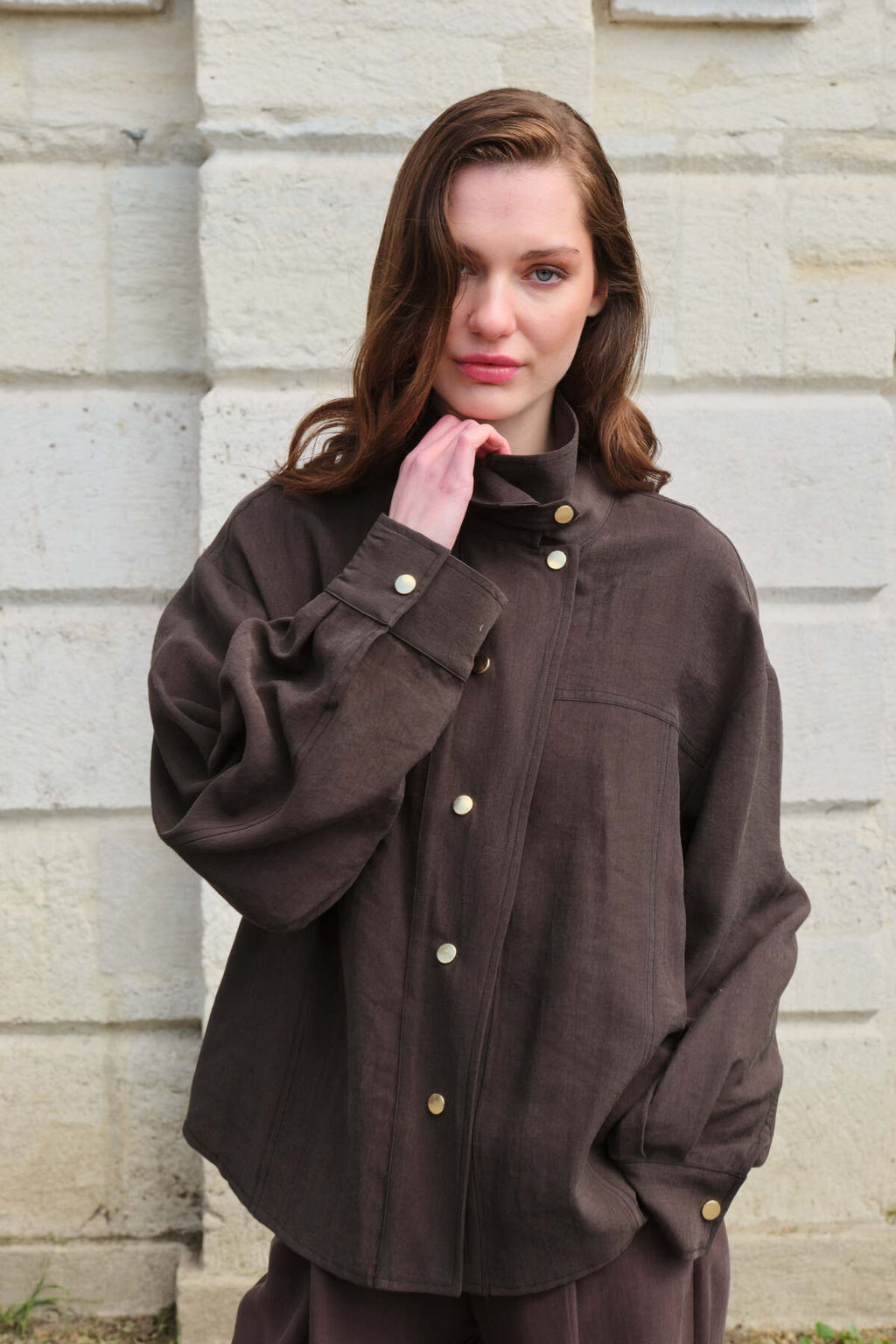 Koyu Kahverengi Liyosel C?tc?tl? Oversize Ceket TWOSS26CE00050 - Trendyolmilla фото 2