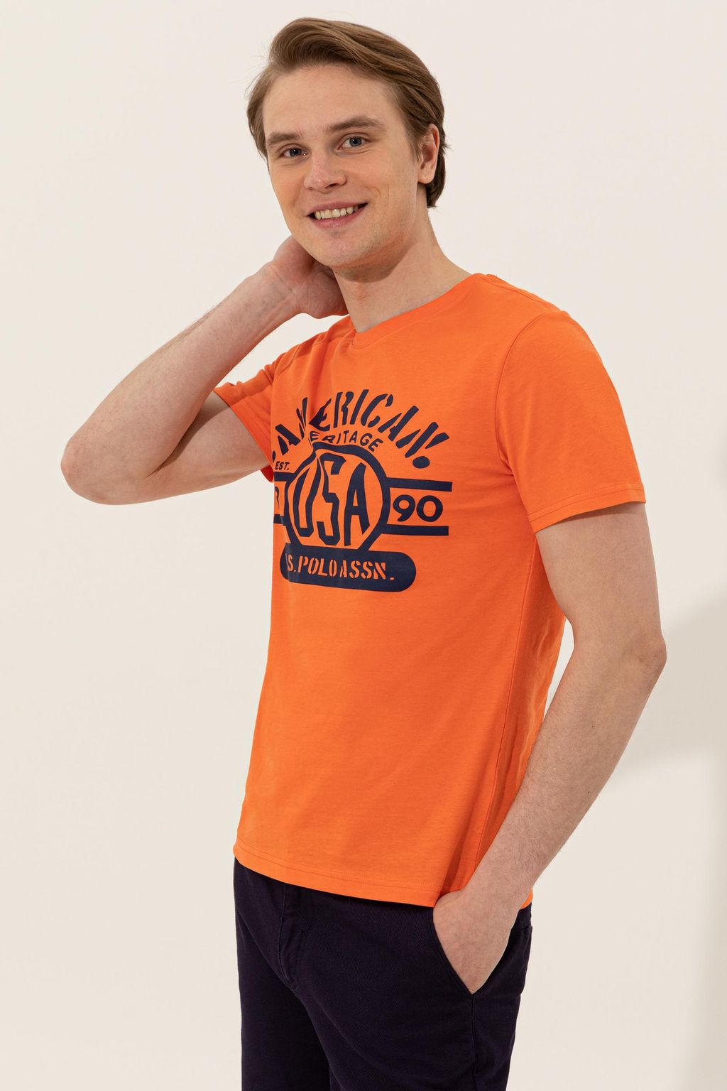 U. S. Polo Assn Мужская оранжевая футболка с круглым вырезом - U.s. polo assn фото 3