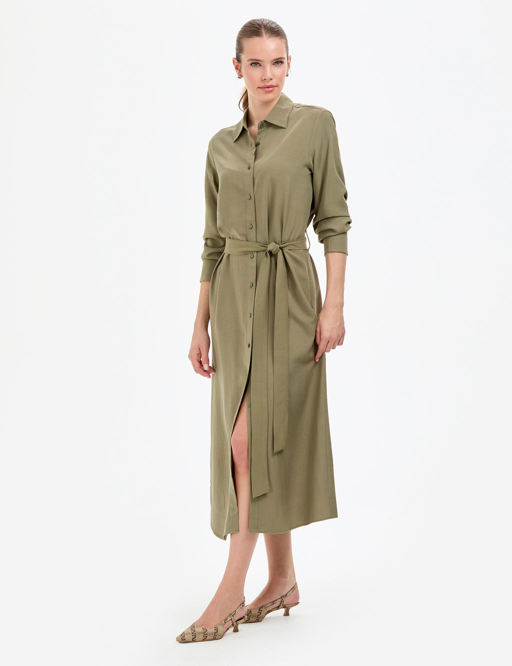 Haki Comfort Fit Dokuma Elbise
