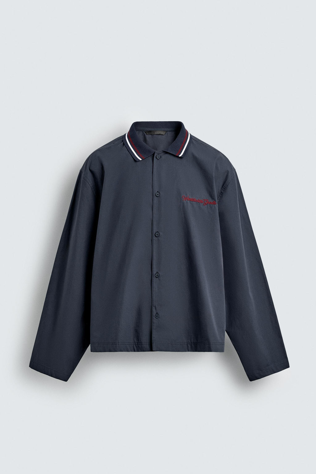 EMBROIDERED RIBBED COLLAR SHIRT - Zara фото 7