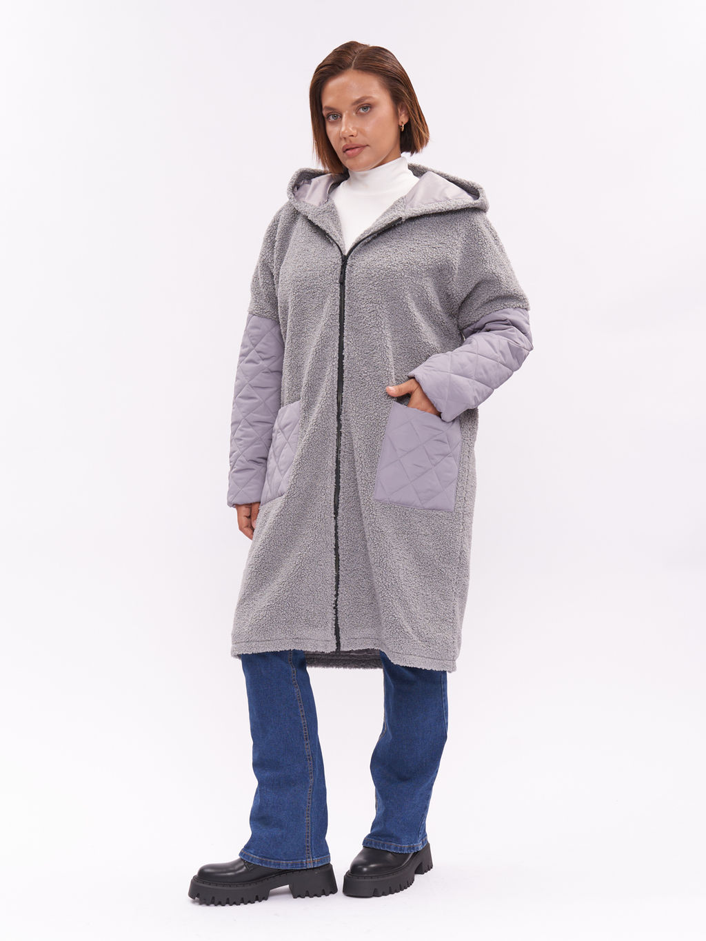 Пальто комбинированное из букле ZPL10533ROL23 - Артесса фото 4