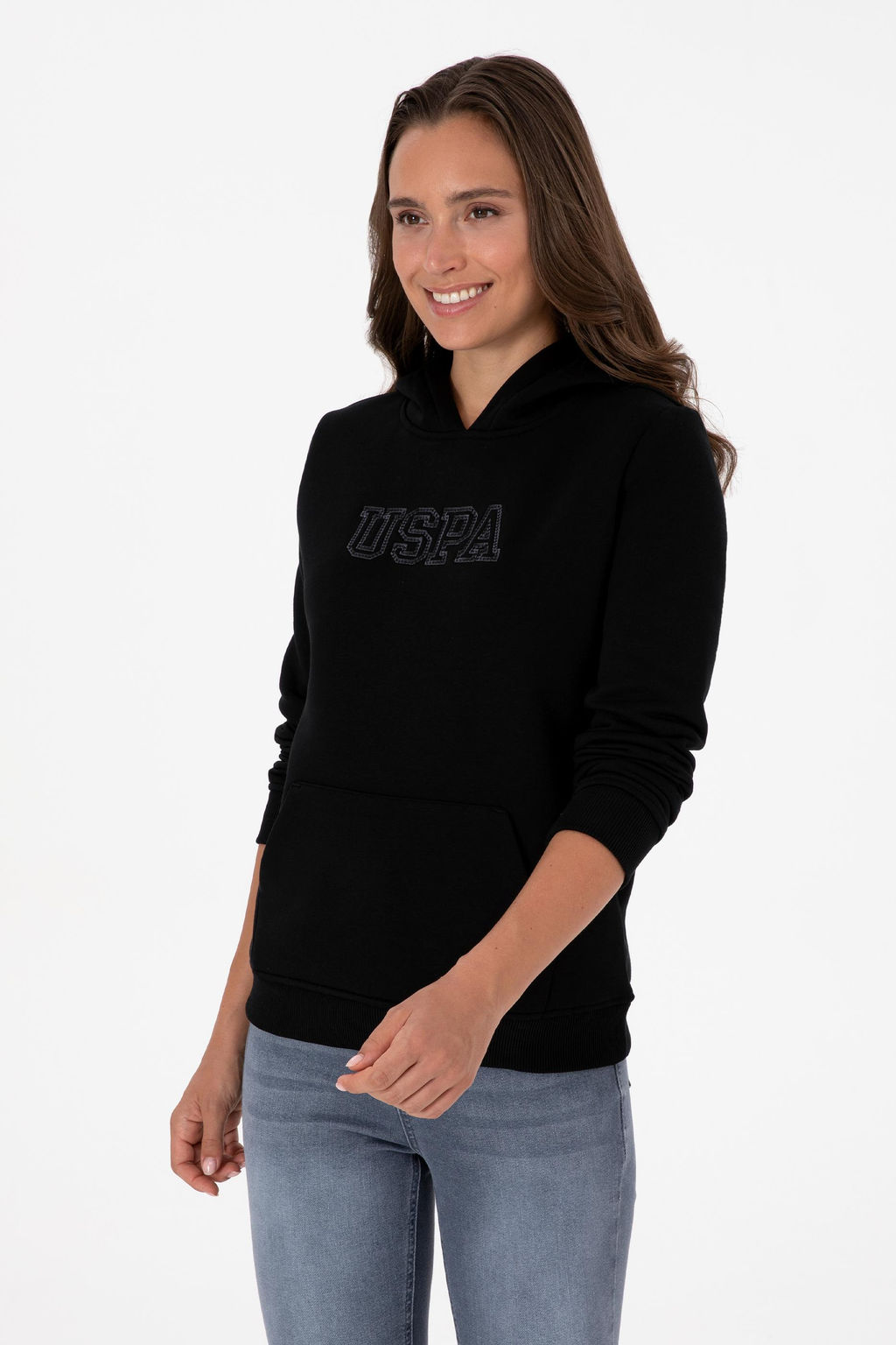 Kad_n Siyah _ardonlu Kap__onlu Basic Sweatshirt