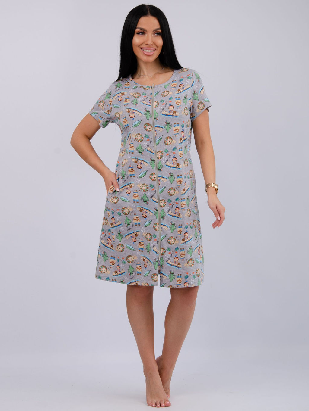 Халат "Красотка 8" серый, трикотаж