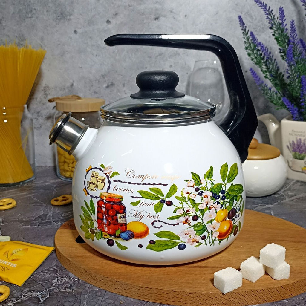 Чайник для плиты 3,0л сф. со свистком 4с209я Вкусный компот белосн.