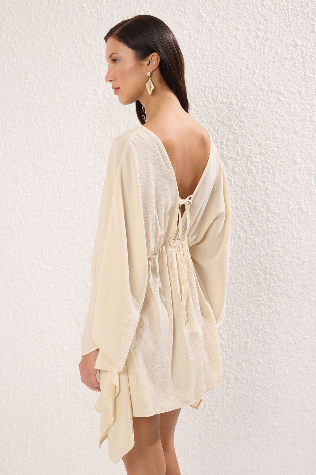 TRENDYOLMILLA Ekru Oversize Midi Dokuma 100% Pamuk Plaj Elbise TBESS25EL00127  фото 4