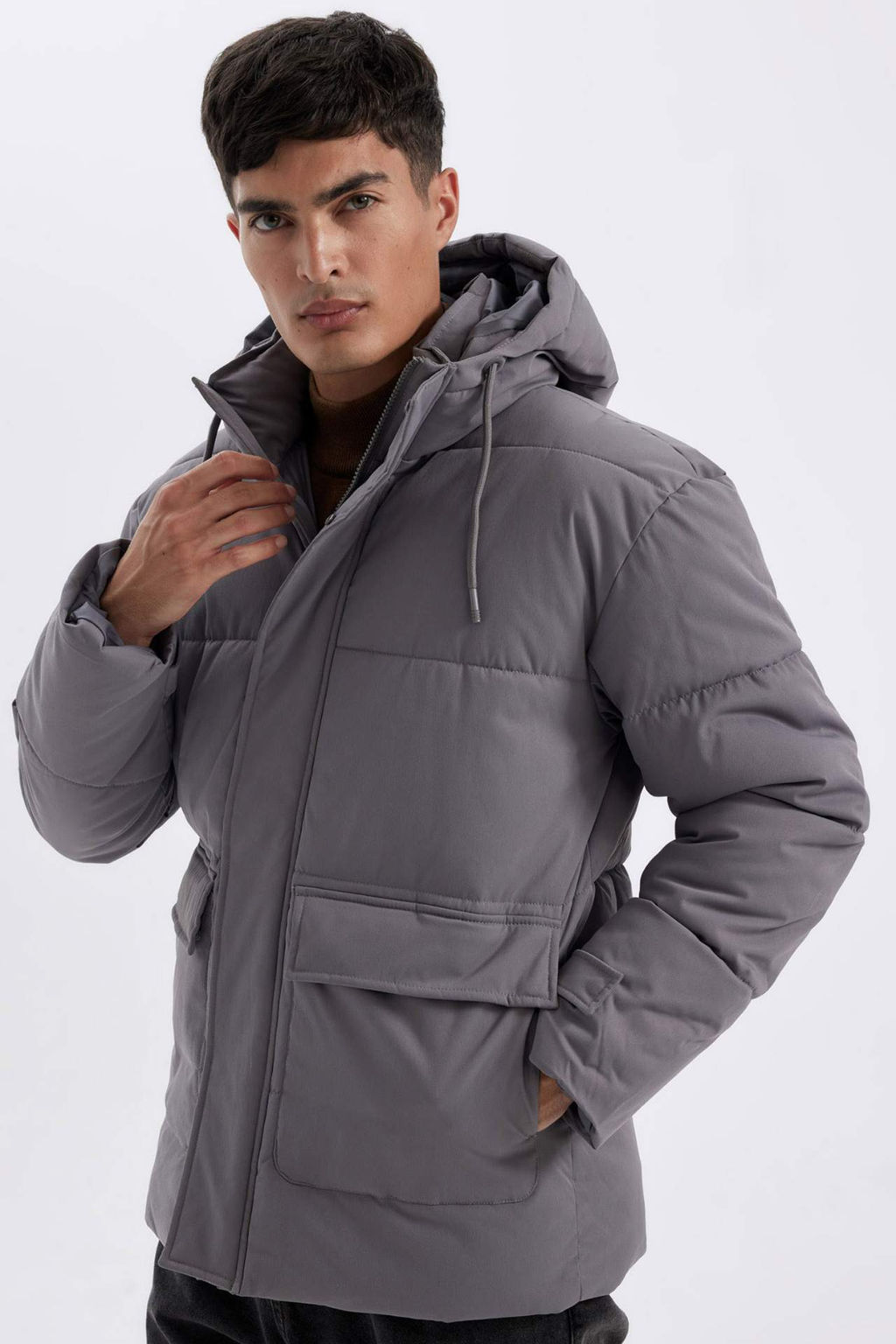 Slim Fit Dar Kesim Sisme Mont Kapusonlu Fermuarl? Cift Cepli - Defacto фото 4