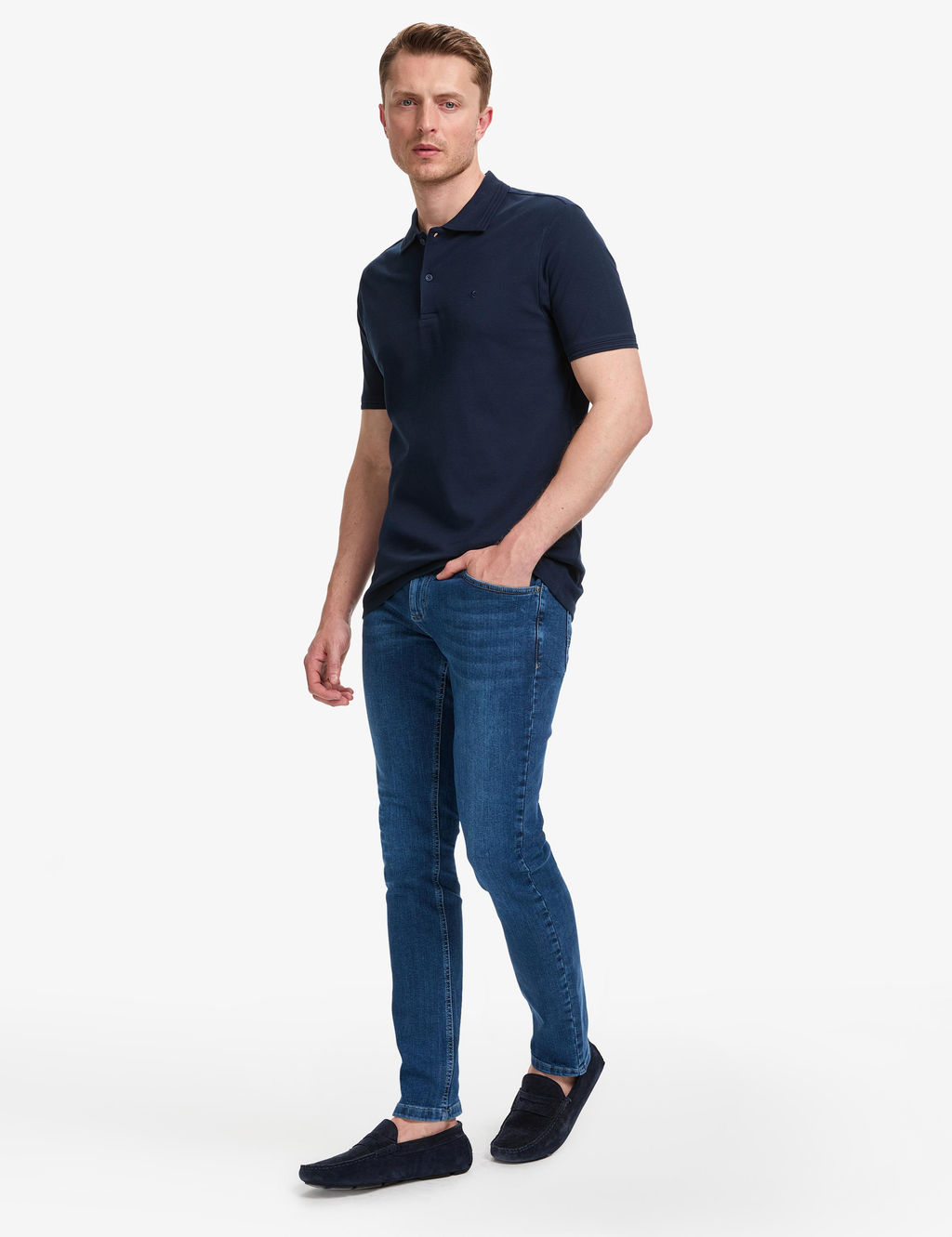 Lacivert Regular Fit %100 Pamuk K_vr_lmaz Polo Yaka Basic Ti__rt