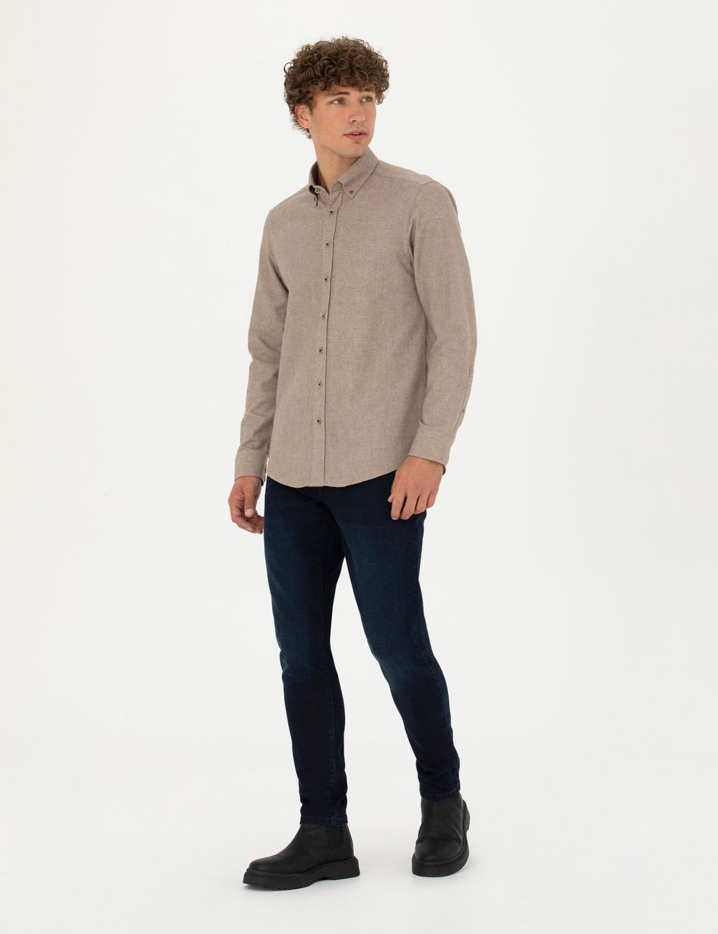 Bej Slim Fit Uzun Kollu G_mlek