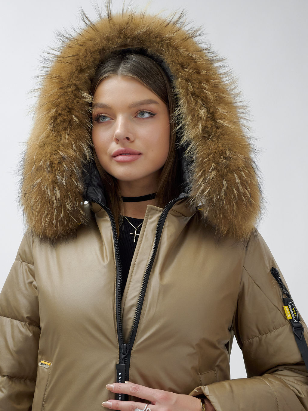 Куртка зимняя HaiLuoZi 871K женская коричневая с мехом енота утеплитель 260 г/м² - Mtforce фото 9
