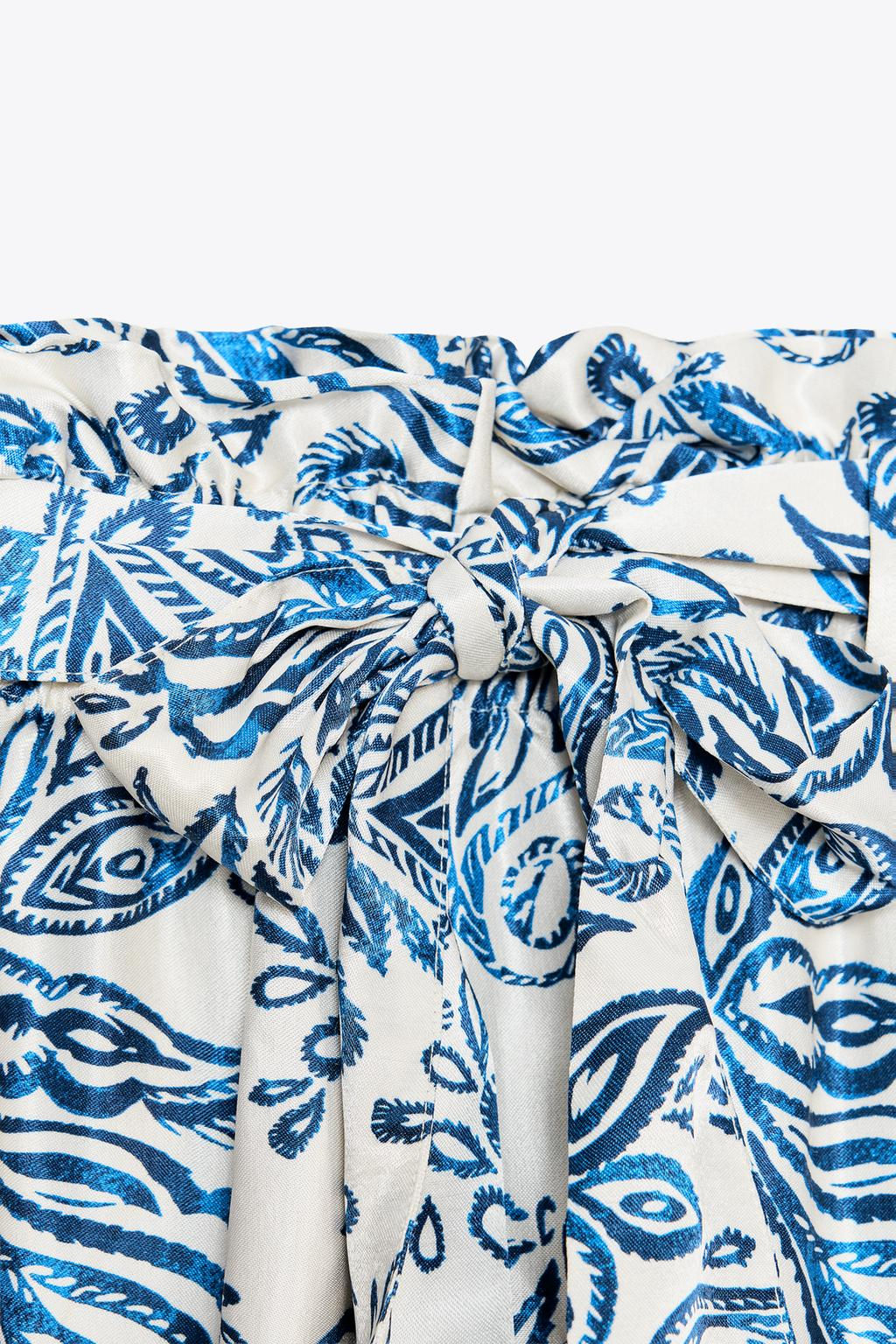 PRINTED SATIN PAPERBAG BERMUDA SHORTS - Zara фото 9