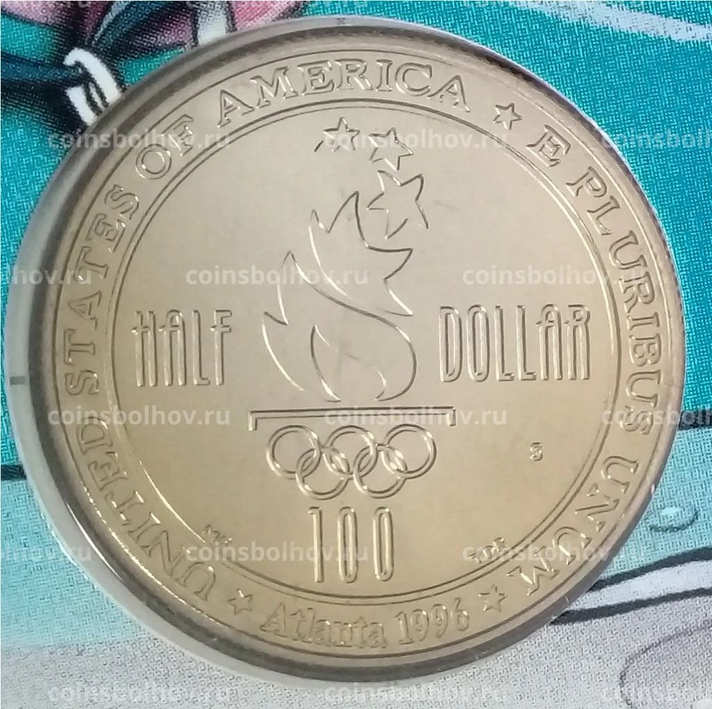 Монета 1/2 доллара (50 центов) 1996 года S США XXVI летние Олимпийские Игры в Атланте 1996  Плавание (в подарочном буклете)
