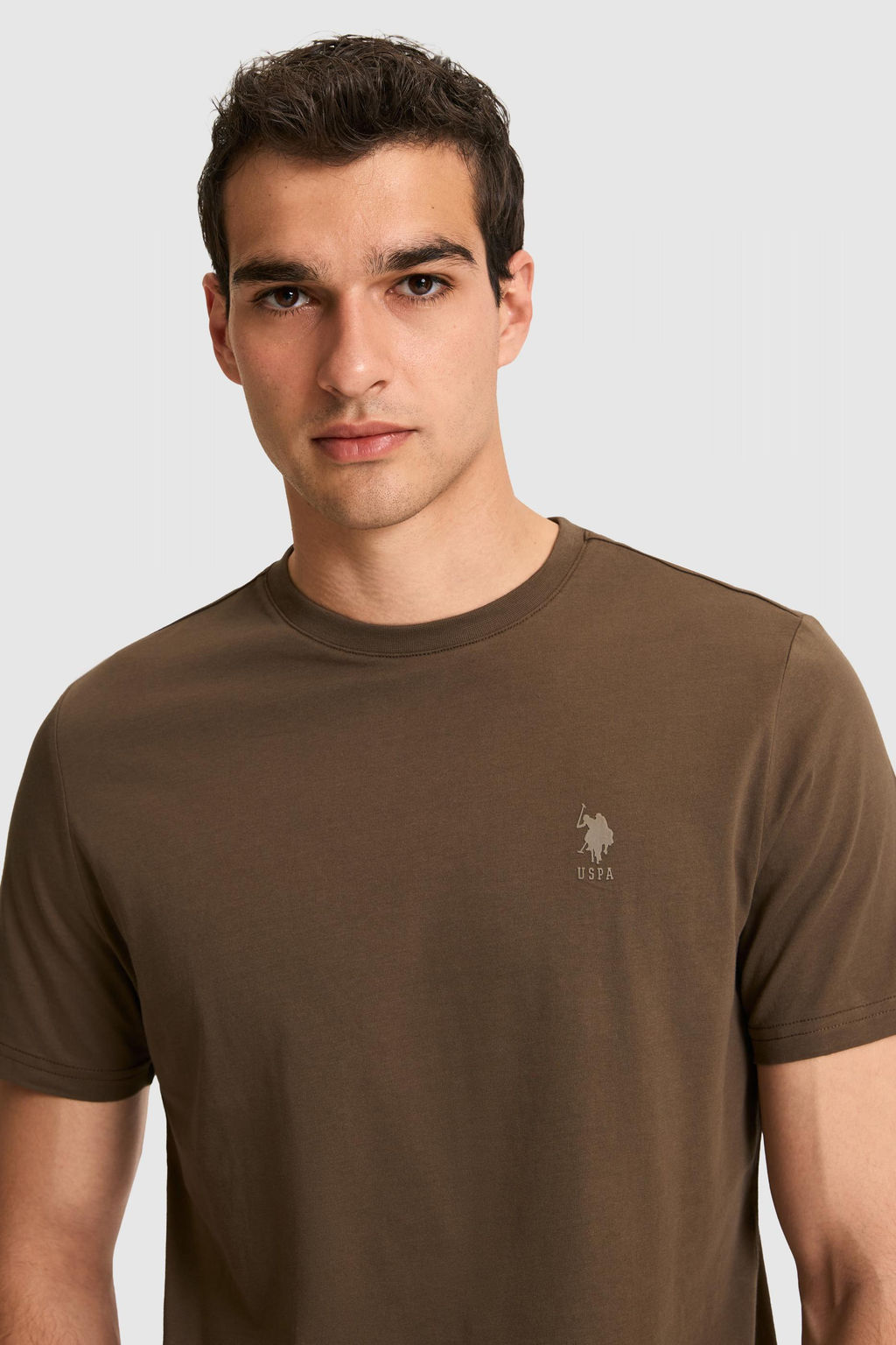 Erkek Regular Fit Bisiklet Yaka Kahverengi Basic Ti__rt