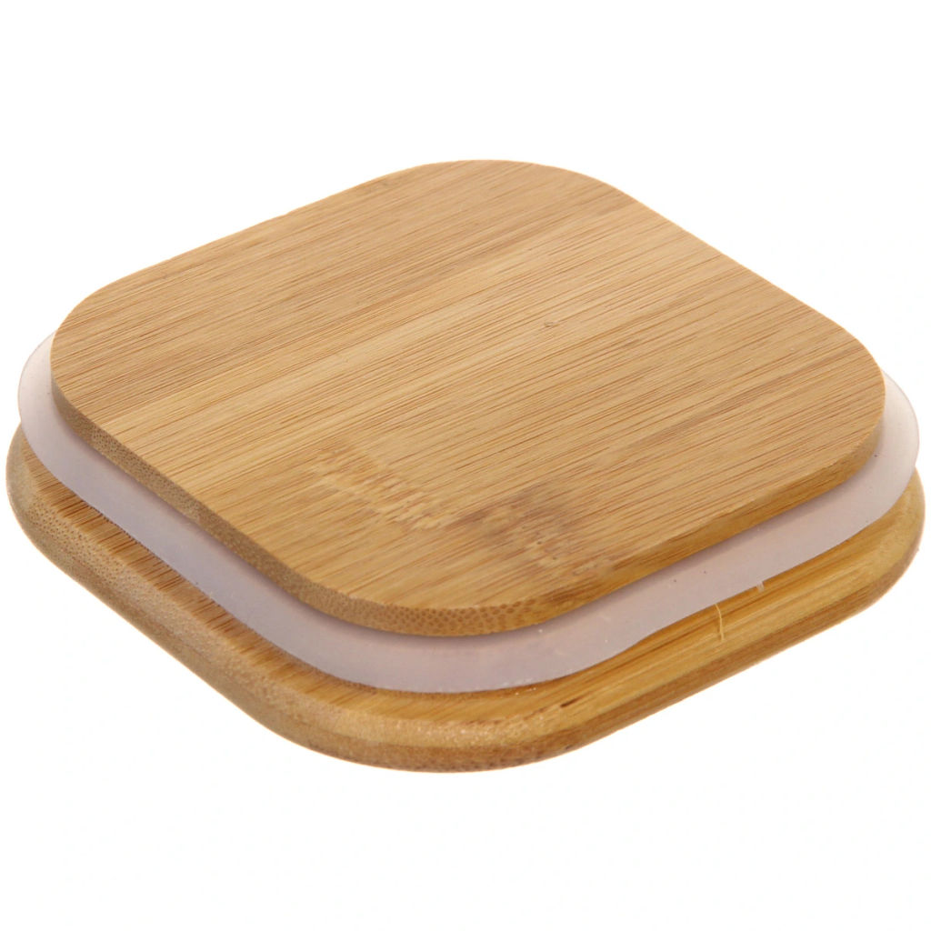 Банка для продуктов стеклянная 700мл "Хай-Тек" с бамбуковой крышкой, квадратная 10*12см