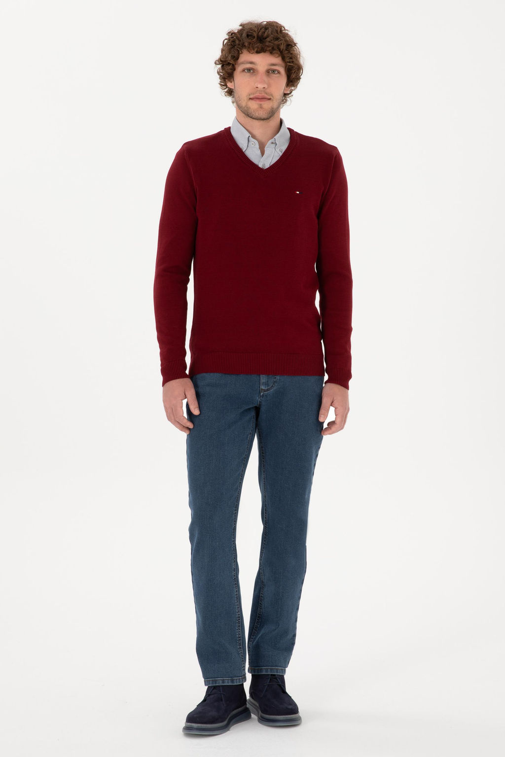 Erkek Slim Fit V Yaka Bordo Basic Kazak - U.s. polo assn фото 4