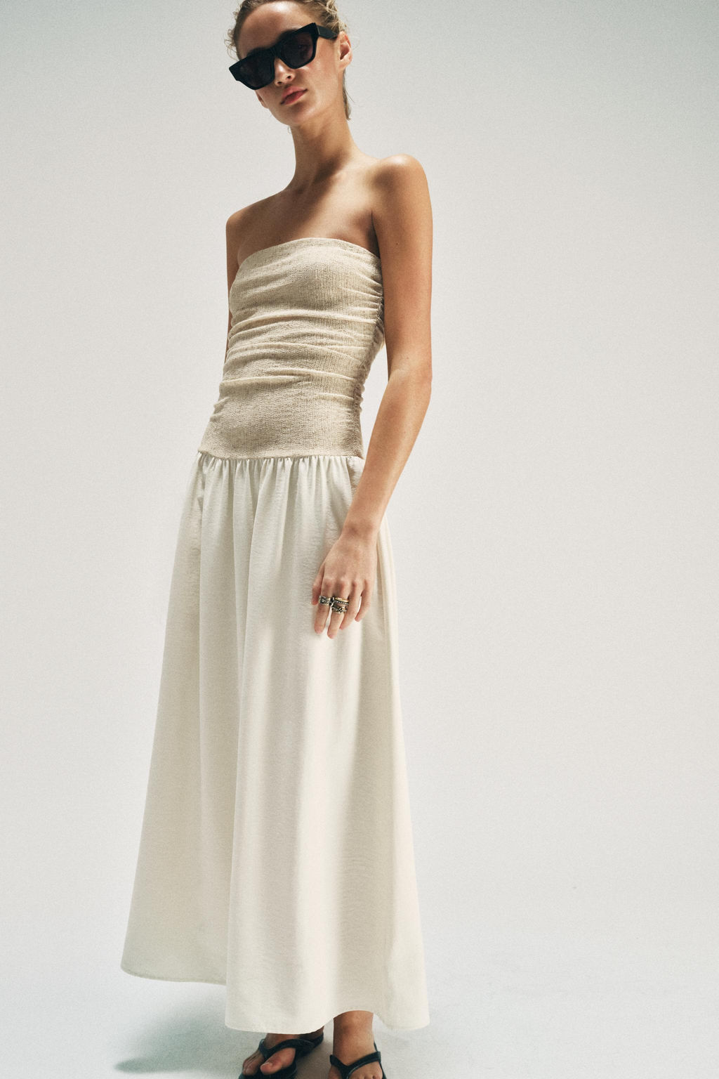 VESTIDO COMBINADO ESCOTE RECTO / Crudo medio - Zara фото 2