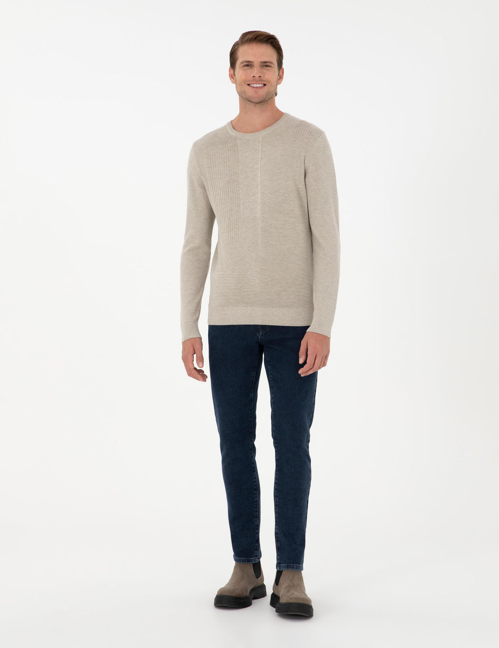 Kum Melanj Slim Fit Bisiklet Yaka Y_n Kar___ml_ Triko Kazak - Pierre cardin фото 4