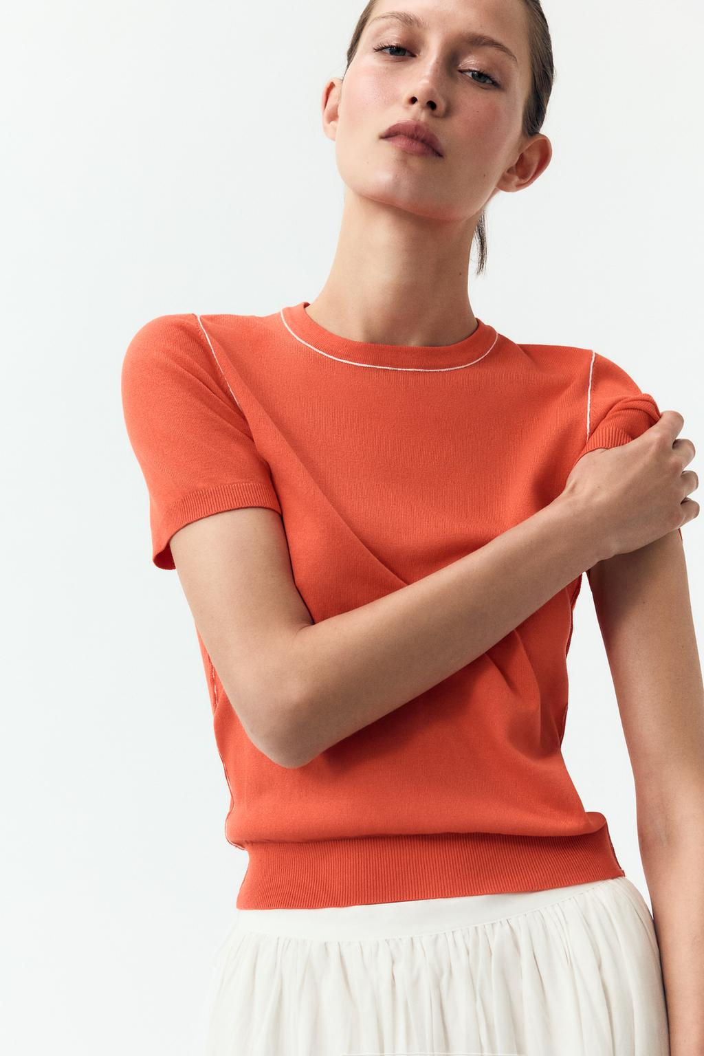 SHORT SLEEVE KNIT TOP WITH PIPING - Zara фото 15