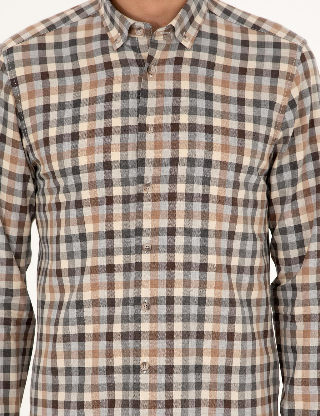 Коричневая приталенная рубашка в клетку - Cacharel фото 6