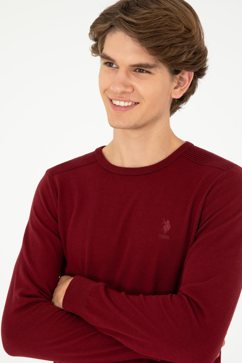 Erkek Slim Fit Bisiklet Yaka Bordo Basic Kazak