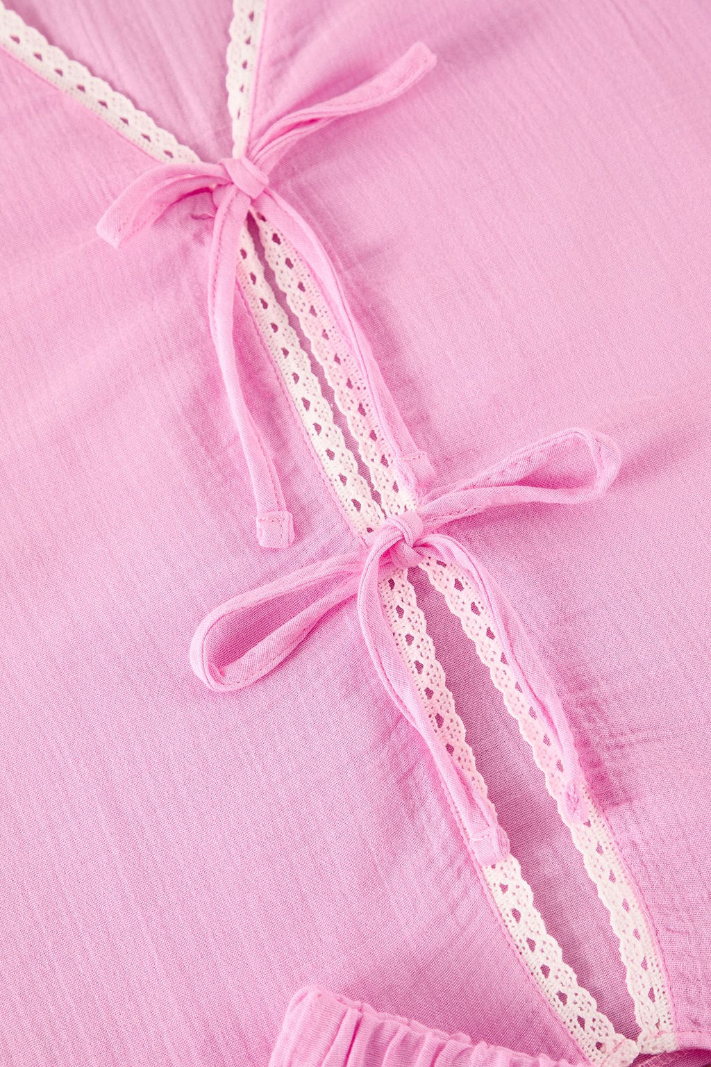 Trendyolmilla Pembe %100 Pamuklu Dantelli ve Baglama/Fiyonklu Muslin Sortlu Dokuma Pijama Tak?m? THMSS25PT00025 фото 7