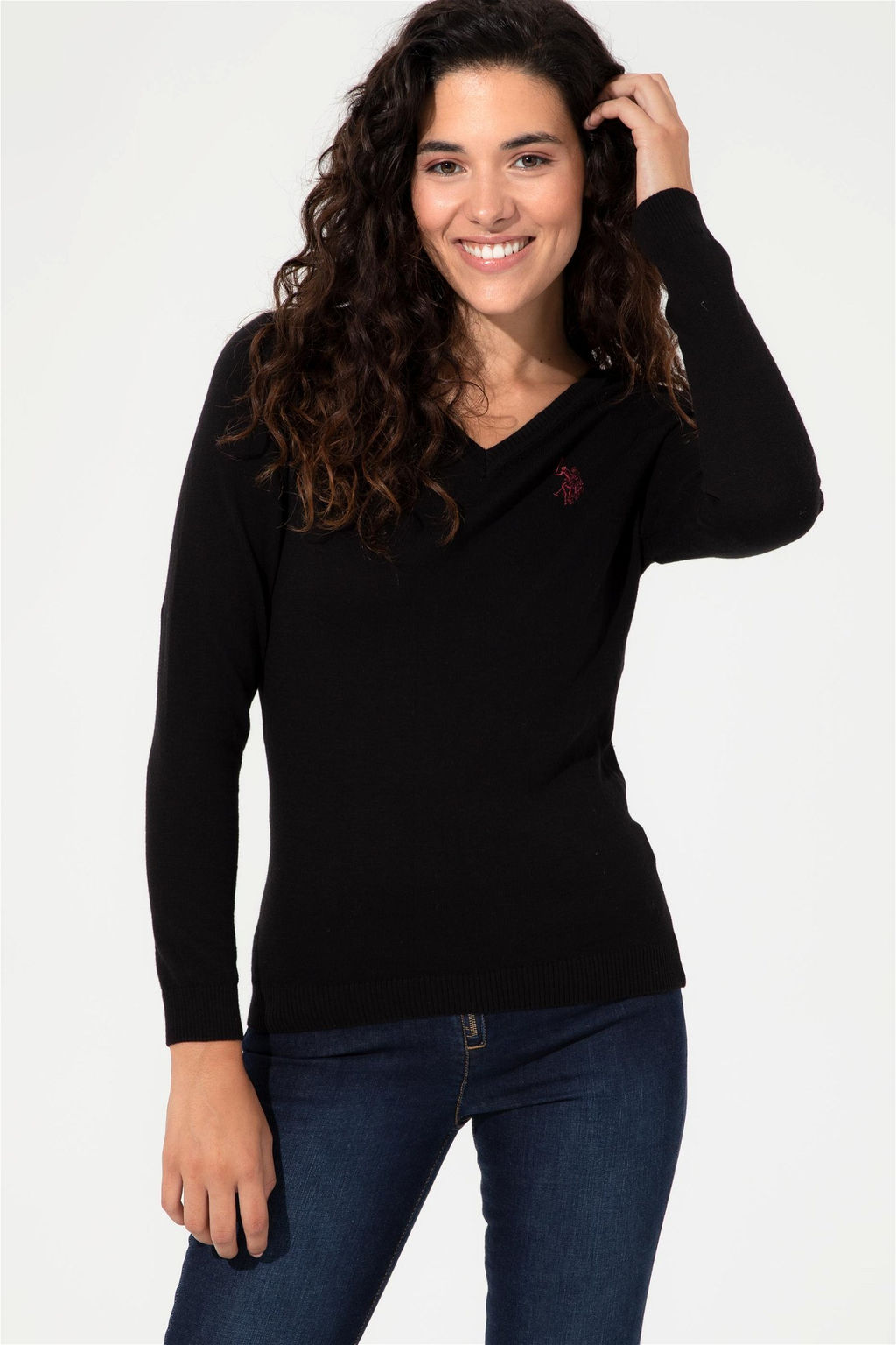 U. S. Polo Assn Женский черный базовый свитер с v-образным вырезом - U.s. polo assn фото 7