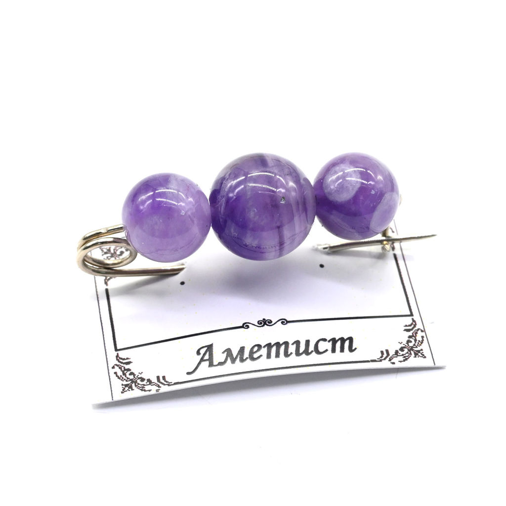 Брошь-булавка от сглаза с аметистом 35*10 мм. Радуга камня