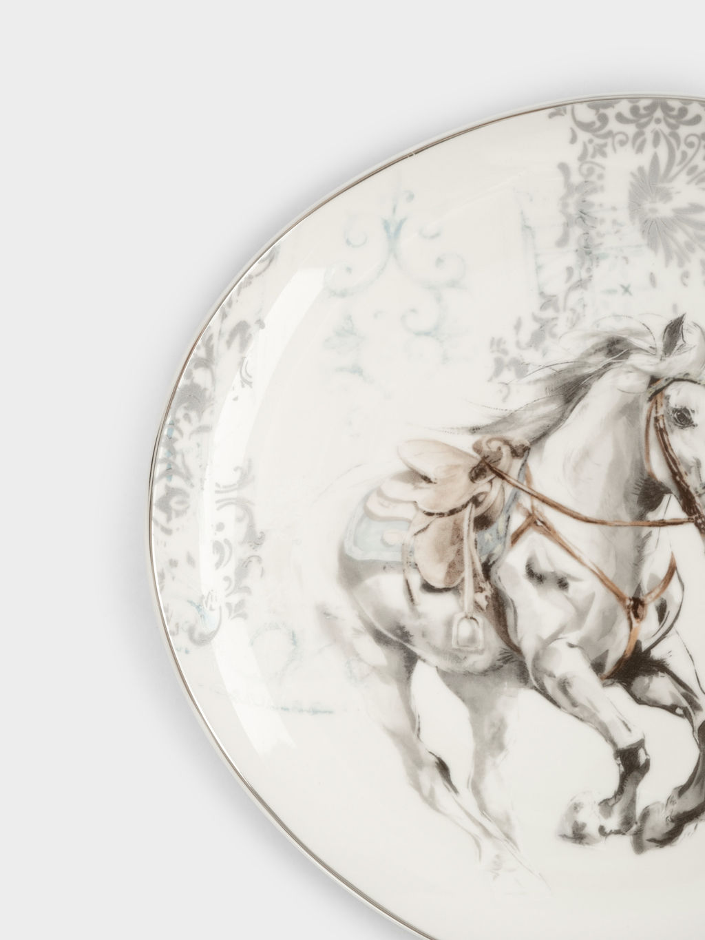 Тарелка закусочная, 21 см, фарфор N, белая, с серебристым кантом, Конь, White horse - Anna lafarg фото 4