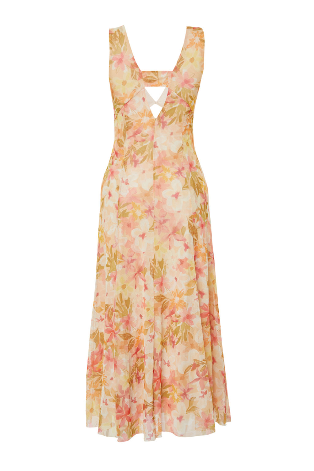 Cok Renkli Cicekli Cicek Bask?l? V Yaka Tul Esnek Orme Elbise TWOSS24EL00384