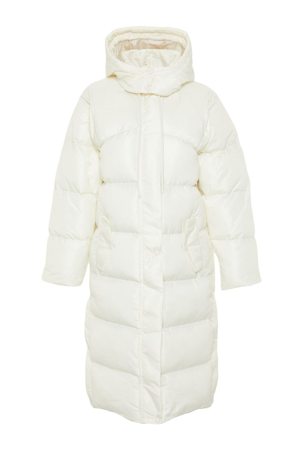 TRENDYOLMILLA Ekru Regular Kapusonlu Yandan C?t C?t Detayl? Su Itici Uzun Sisme Mont TWOAW24MO00104  фото 18