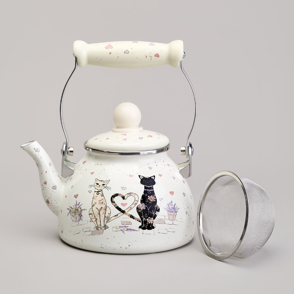 ЧАЙНИК AGNESS ЭМАЛИРОВАННЫЙ СО СЪЕМНЫМ ФИЛЬТРОМ ИЗ НЖС СЕРИЯ LAVANDER CATS, 1,1 Л фото 4