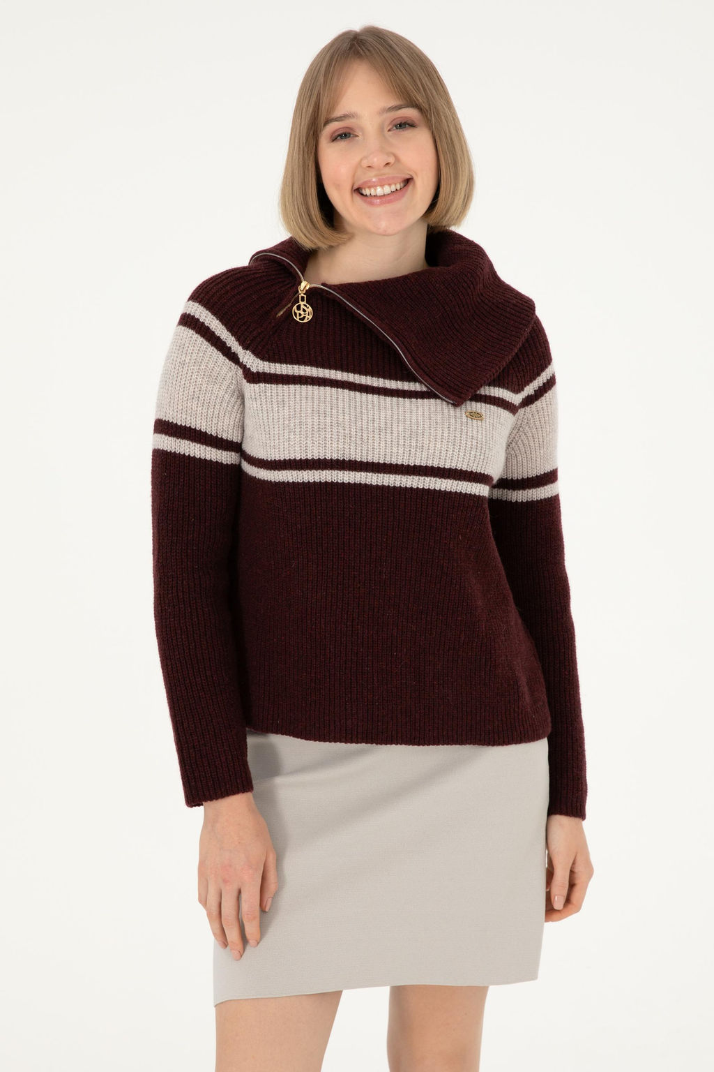 Женский бордовый свитер с v-образным вырезом Неожиданная скидка в корзине - U.s. polo assn фото 3