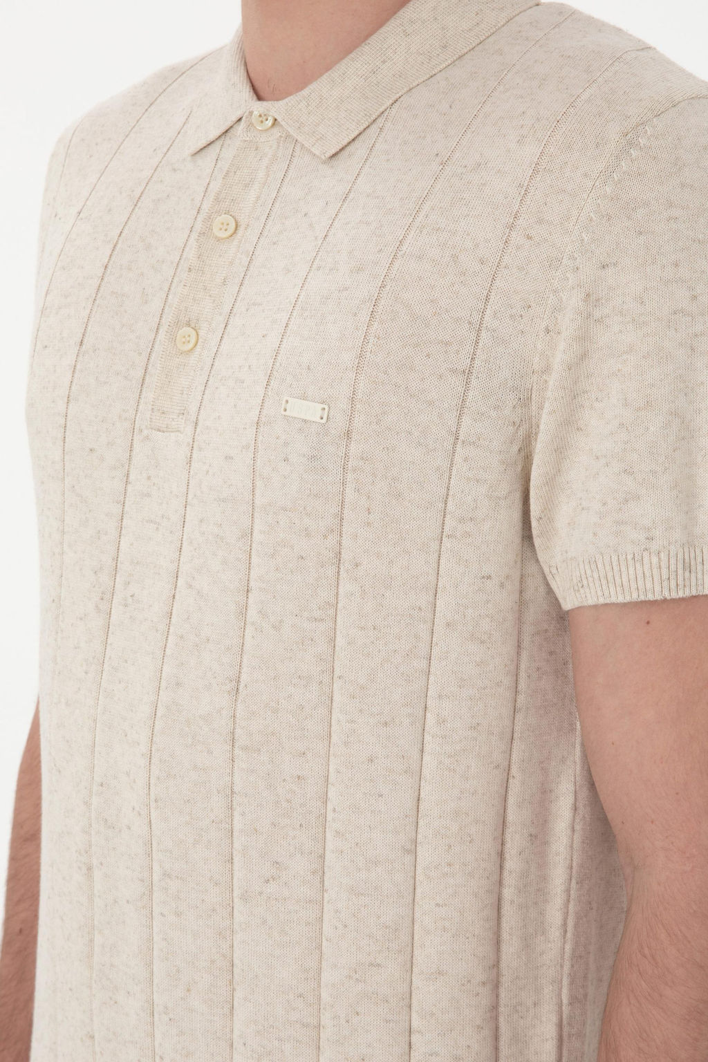 Erkek Slim Fit Polo Yaka Krem Triko Ti__rt