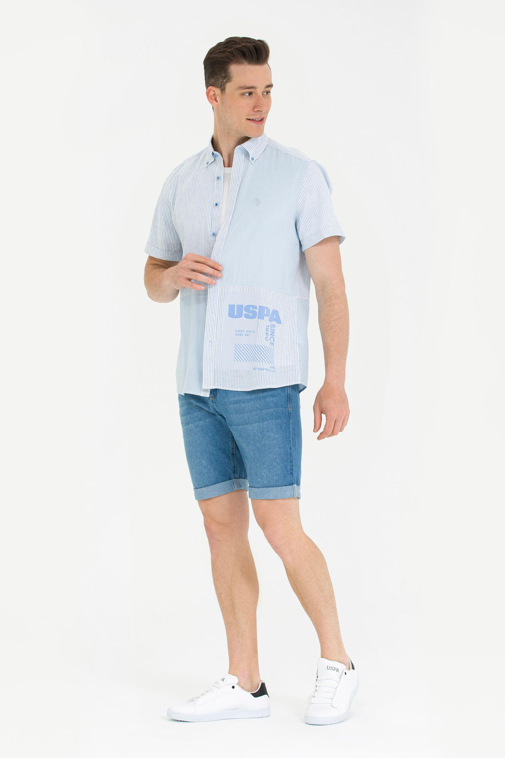 U. S. Polo Assn / Мужская синяя рубашка с коротким рукавом - U.s. polo assn фото 18