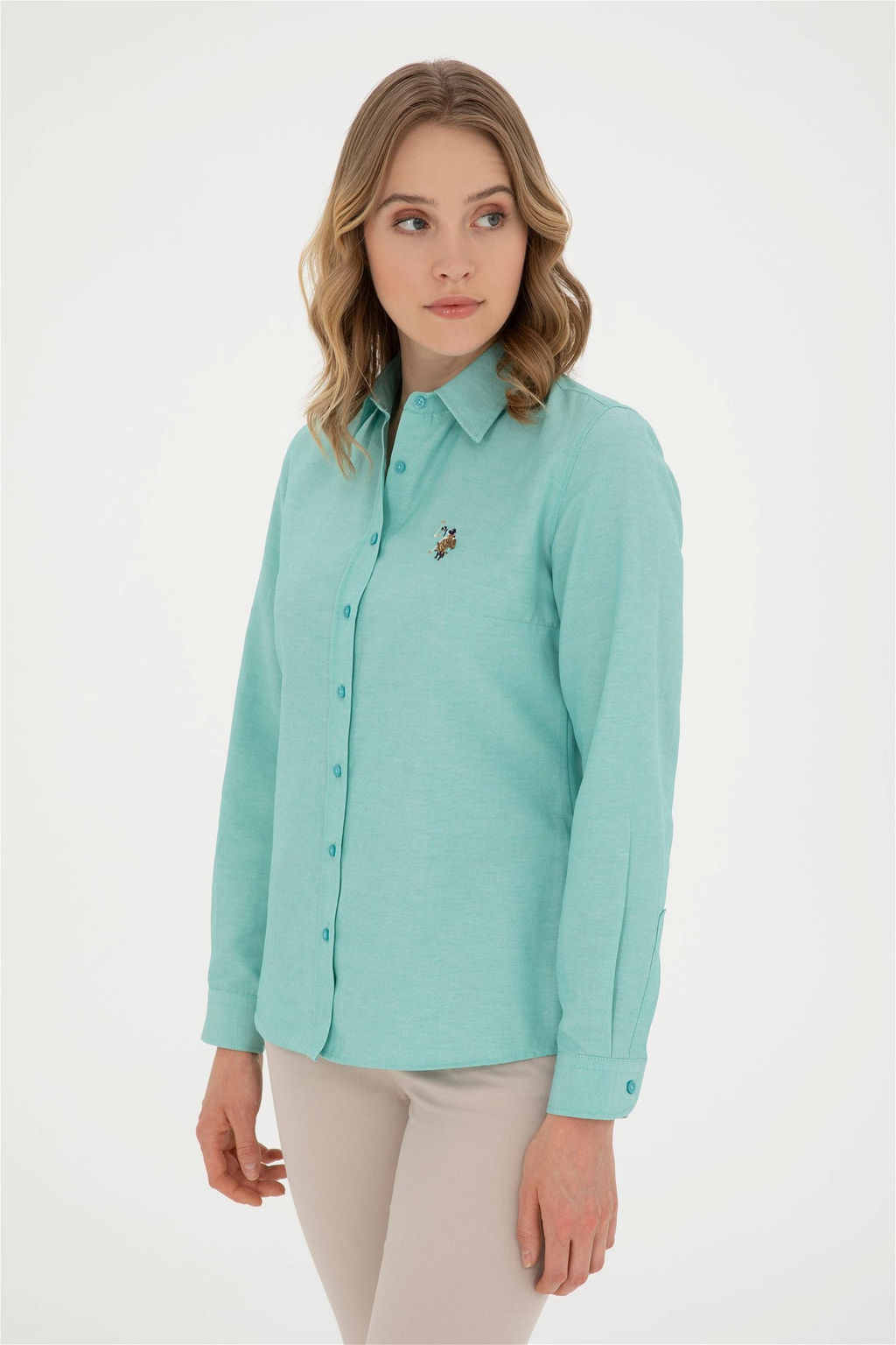 U. S. Polo Assn / Женская мятная базовая рубашка с длинным рукавом - U.s. polo assn фото 3