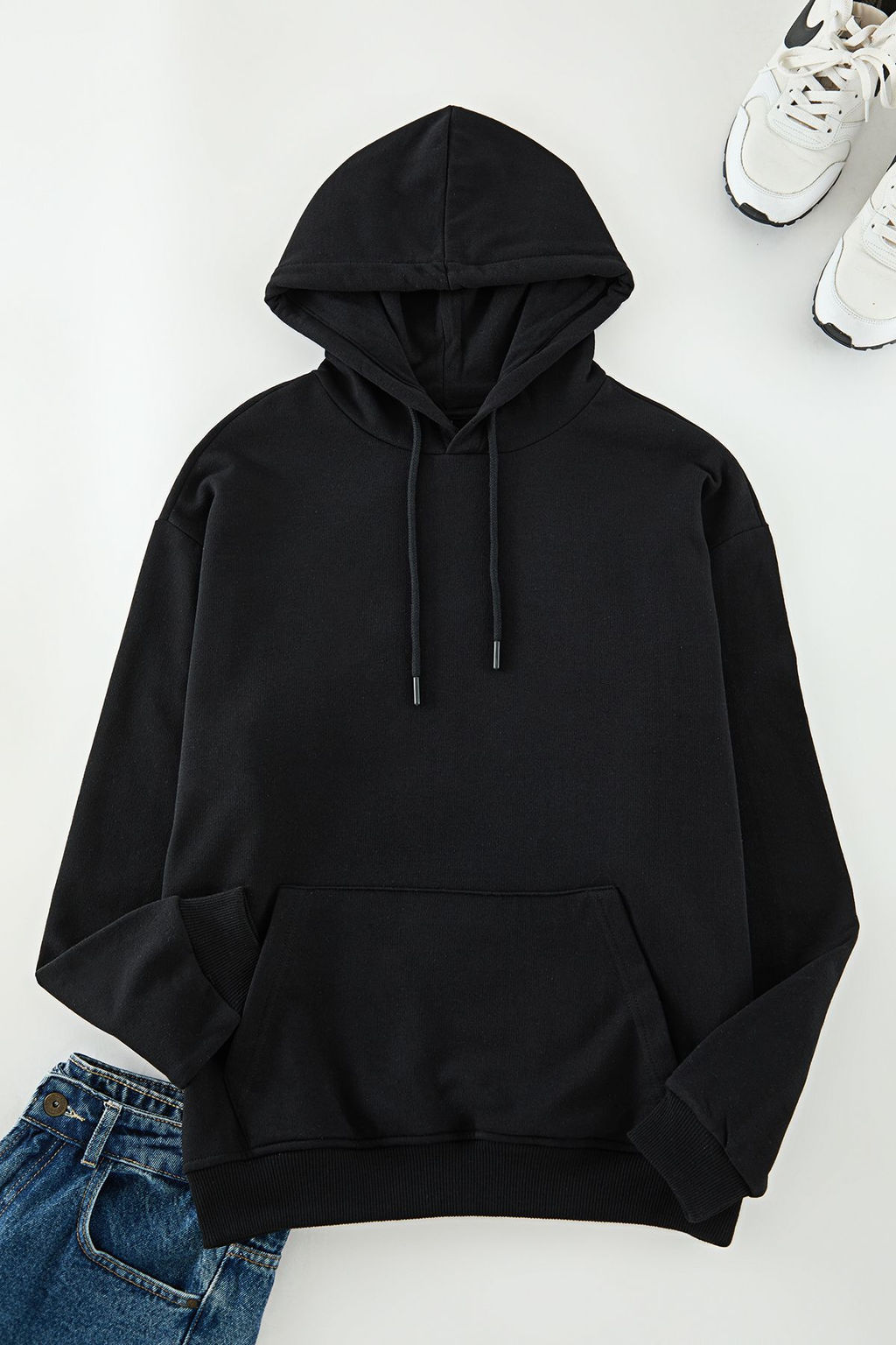 TRENDYOL MAN Siyah Oversize/Genis Kesim Kapusonlu Ici Polar/S?cak Tutan S?rt Nak?sl? Sweatshirt TMNAW25SW00070 - Trendyolmilla фото 6