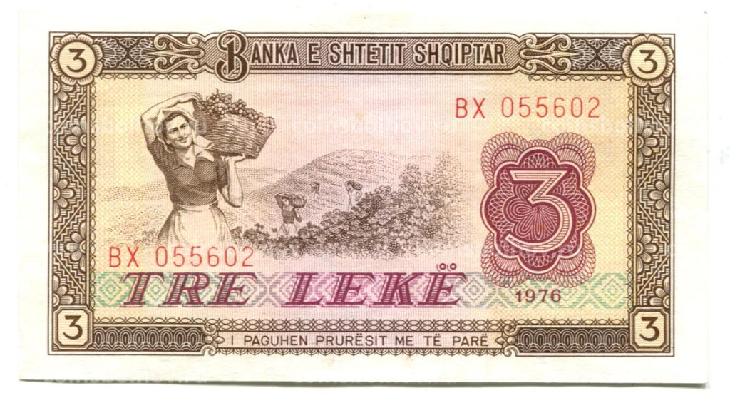 Банкнота 3 лека 1976 года Албания