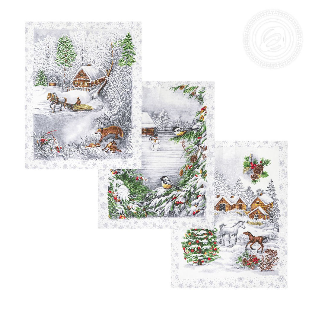 Набор подарочный "Студеная пора" 150*223; 45*60/Скатерть: 1 шт. - 150*223; Полотенца: 3 шт. - 45*60