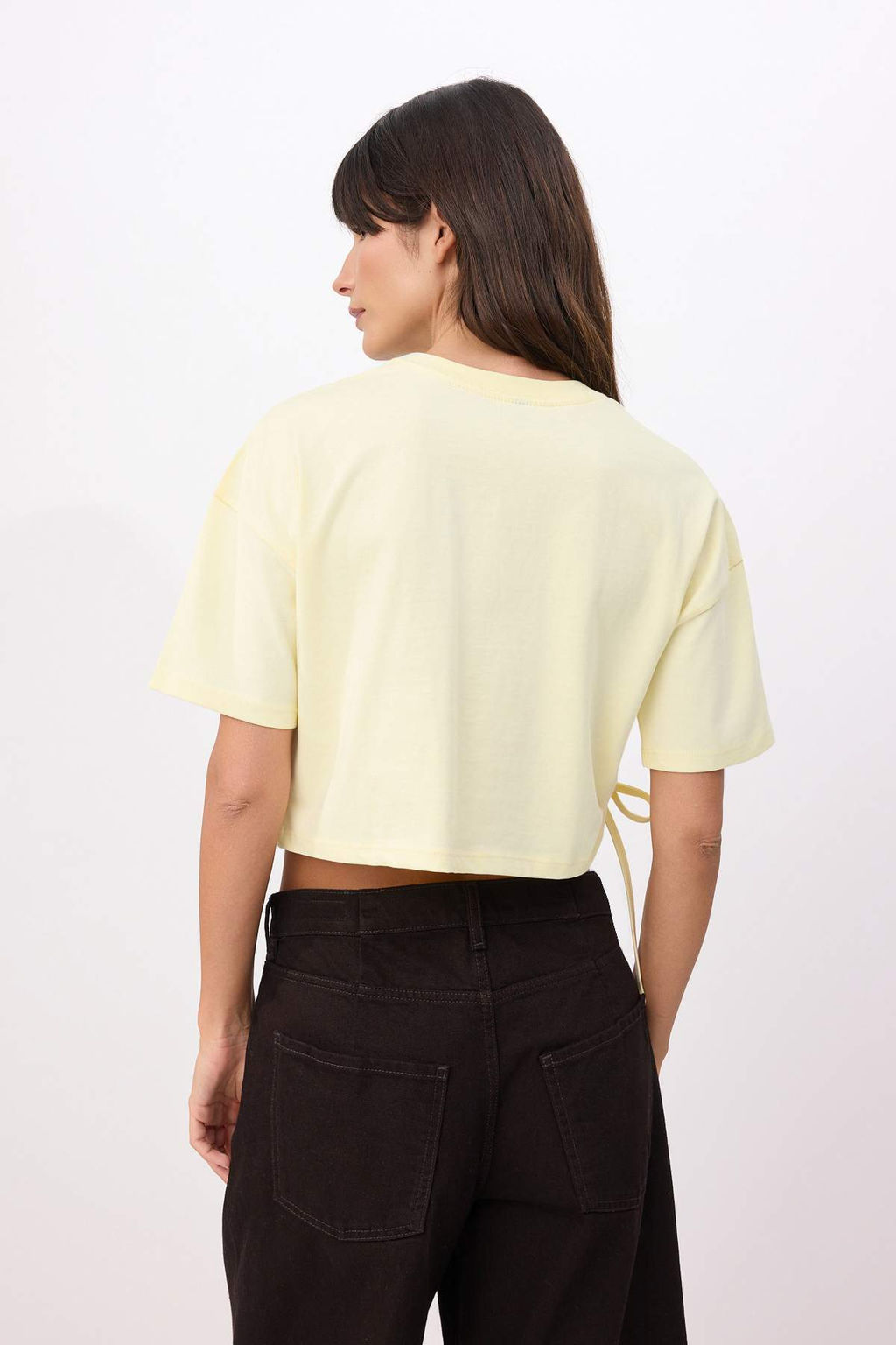 Ac?k Sar? Slogan Boxy Dusuk Kol K?sa Kollu %100 Pamuk Orme T-Shirt TWOSS26TS00189 - Trendyolmilla фото 4